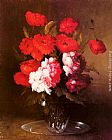 Famous Peonies Paintings - Pink Peonies and Poppies in a Glass Vase